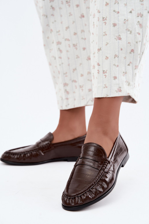 Lakken dames mocassins met rimpels in bruine kleur Dulcy