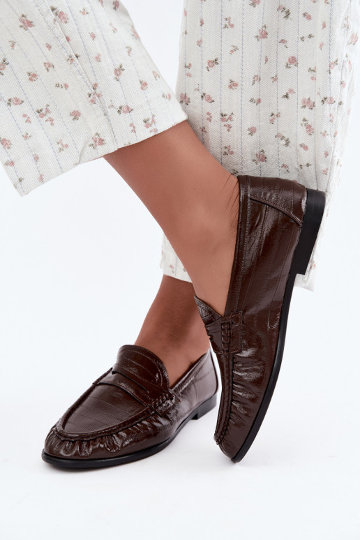 Lakken dames mocassins met rimpels in bruine kleur Dulcy