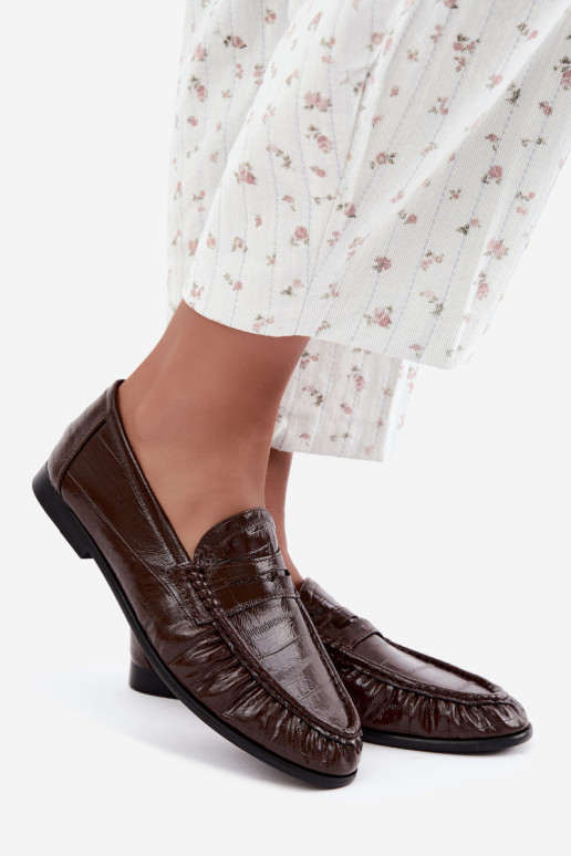 Lakken dames mocassins met rimpels in bruine kleur Dulcy