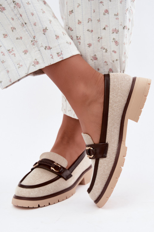 Dames mocassins met chique details in zand- en bruine kleur Brika