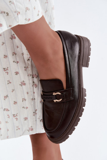Dames mocassins met chique details in chocoladekleur Brika