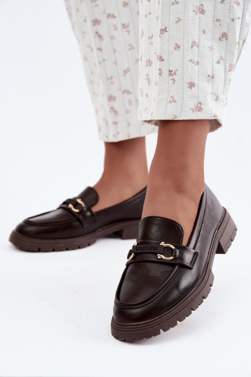Dames mocassins met chique details in chocoladekleur Brika