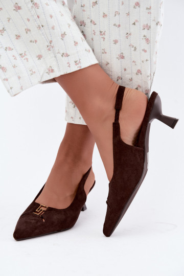 Hakken sandalen met open hak en decoratieve details in chocoladekleur Gilly
