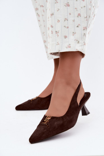 Hakken sandalen met open hak en decoratieve details in chocoladekleur Gilly 2