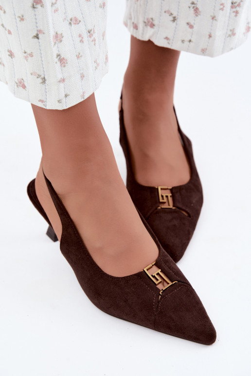 Hakken sandalen met open hak en decoratieve details in chocoladekleur Gilly
