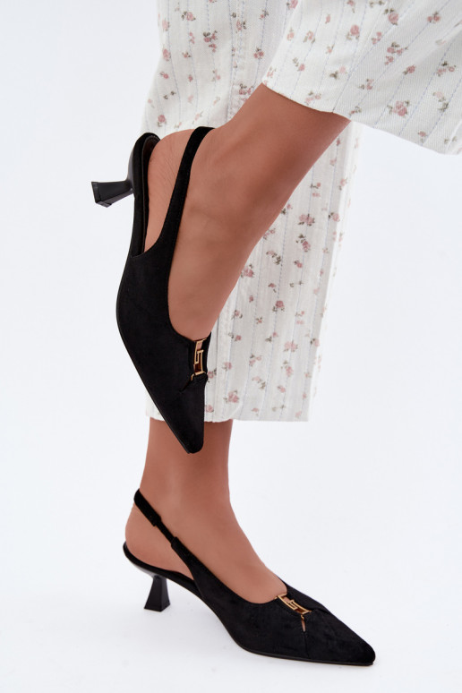 Hakken sandalen met open hak en decoratieve details in zwarte kleur Gilly