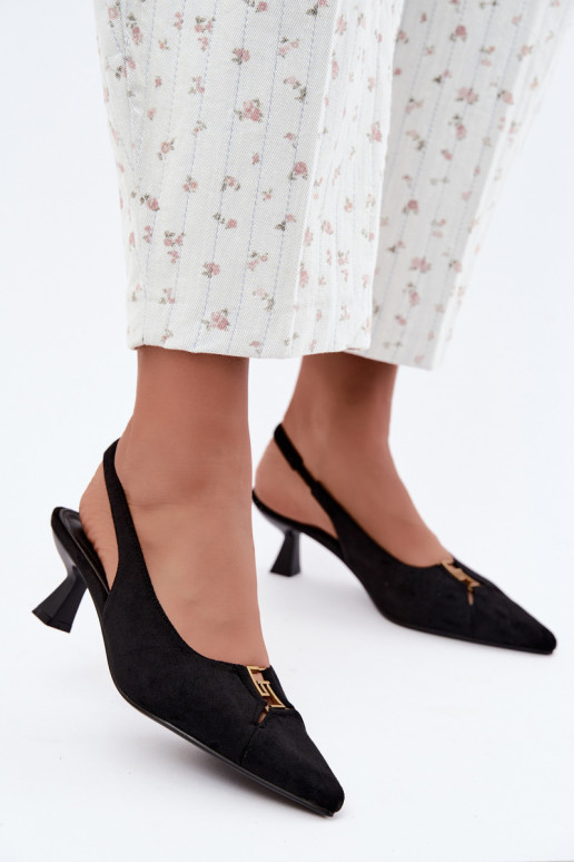 Hakken sandalen met open hak en decoratieve details in zwarte kleur Gilly