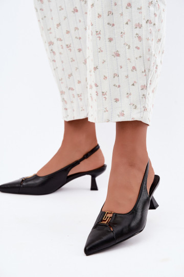 Hakken sandalen met open hak en decoratieve details in zwart faux leer Gilly 2