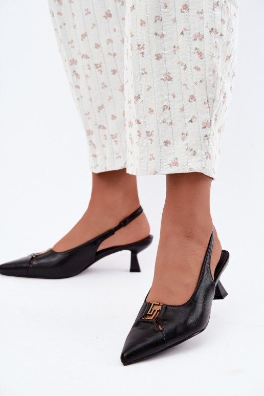 Hakken sandalen met open hak en decoratieve details in zwart faux leer Gilly
