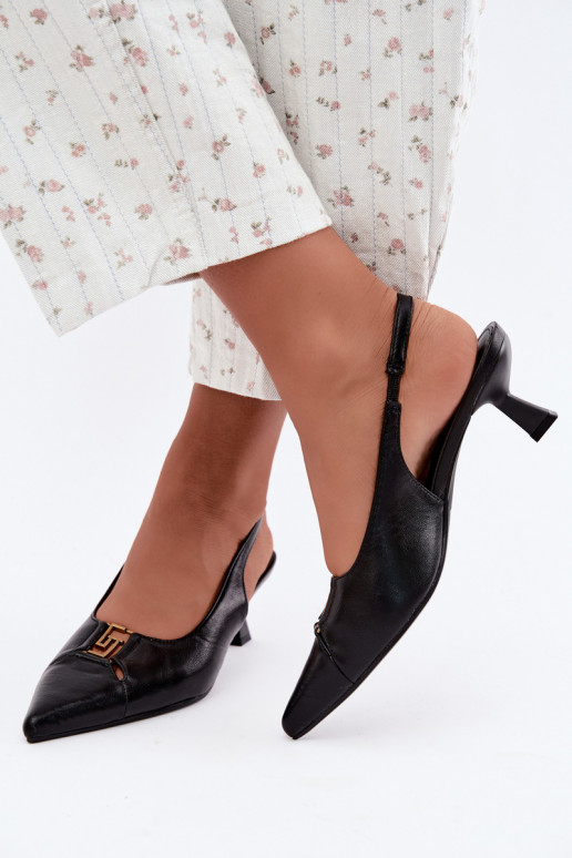 Hakken sandalen met open hak en decoratieve details in zwart faux leer Gilly