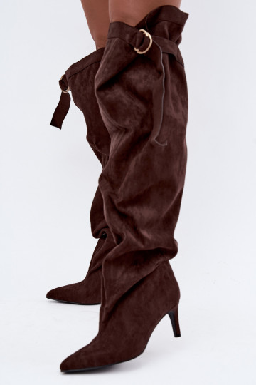 instap dames hoge laarzen met hakken in chocoladekleur Rosena