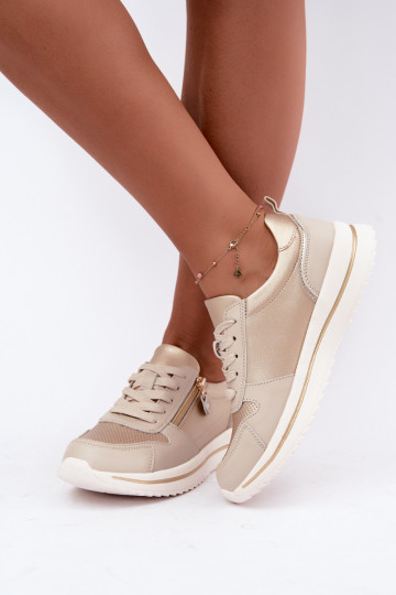 Oselia leren sneakers met decoratieve rits in goud-beige