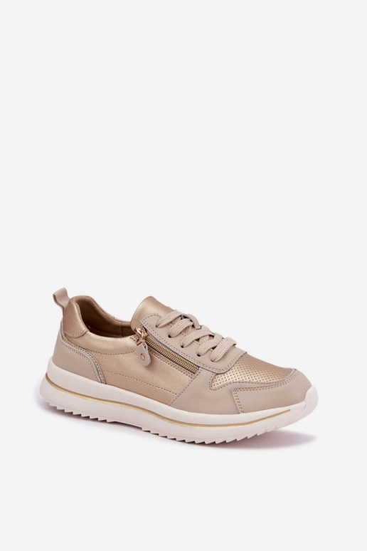 Oselia leren sneakers met decoratieve rits in goud-beige