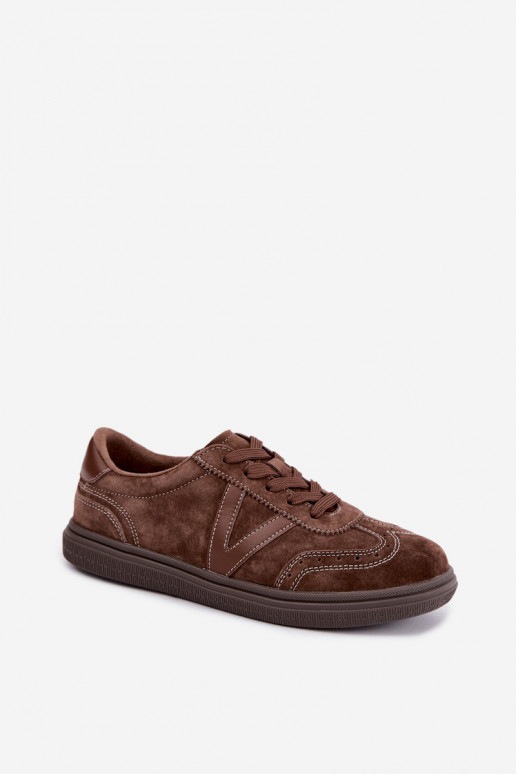 Cariva bruine leren en suede sneakers