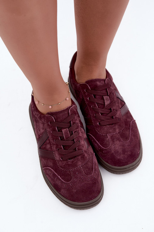 Cariva bordeaux leren en suede sneakers