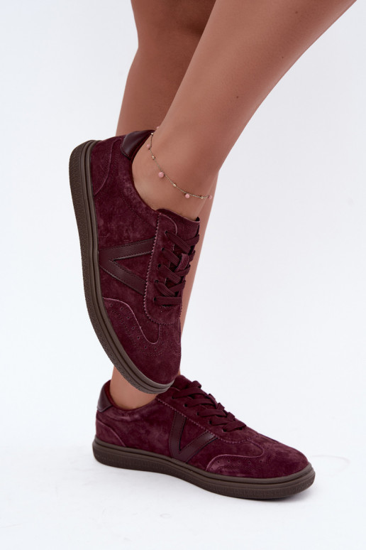 Cariva bordeaux leren en suede sneakers