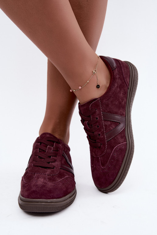 Cariva bordeaux leren en suede sneakers