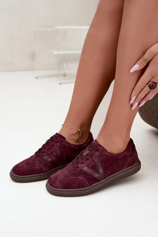 Cariva bordeaux leren en suede sneakers