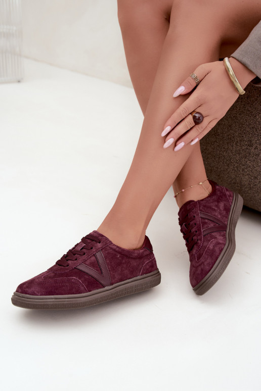 Cariva bordeaux leren en suede sneakers