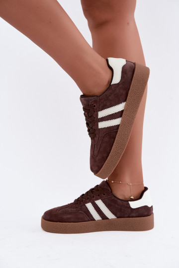 Bellmont chocolade en witte faux suede sneakers 2