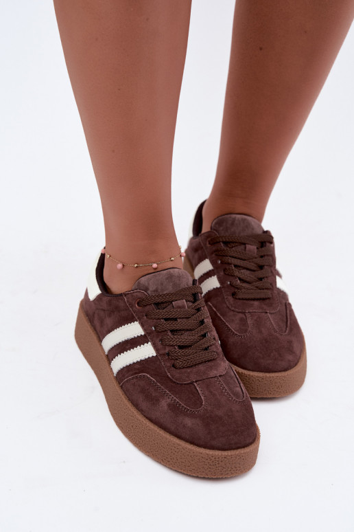 Bellmont chocolade en witte faux suede sneakers
