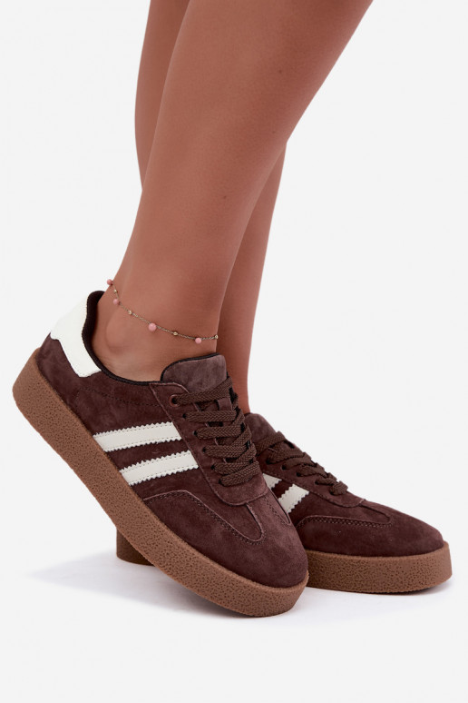 Bellmont chocolade en witte faux suede sneakers
