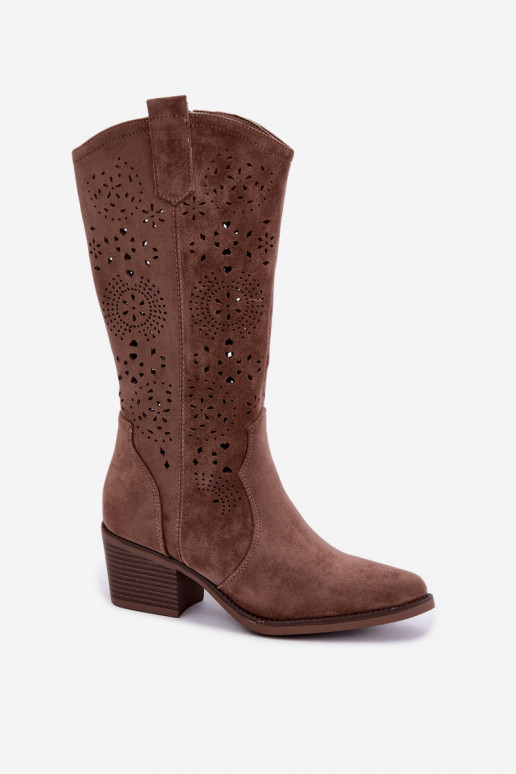 Garena bruine cowboy-stijl lange laarzen met uitsparingen