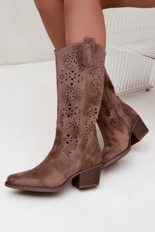 Garena bruine cowboy-stijl lange laarzen met uitsparingen