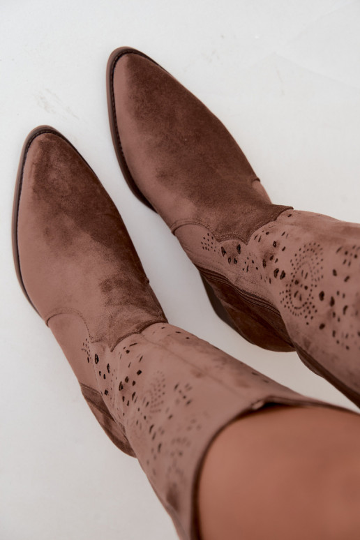 Garena bruine cowboy-stijl lange laarzen met uitsparingen