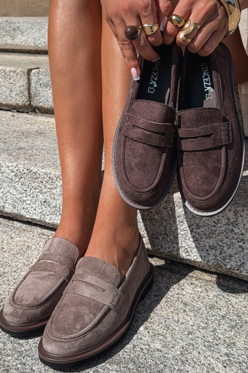 Dames mocassins van suede in zandkleur Vinceza 62335 2