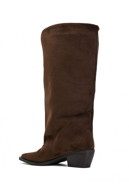 Enkellaarsjes met hakken van bruin faux suede Casella