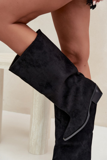 instaplaarzen met hakken van faux suede zwart Casella 2