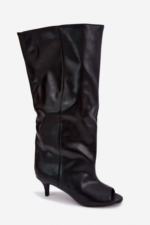 Laarzen met open neuzen op een dunne hak van zwart faux leather Velise
