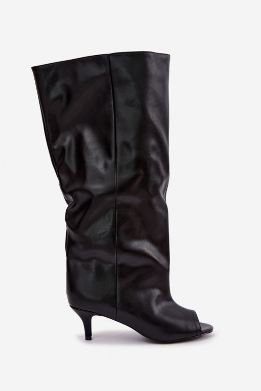 Laarzen met open neuzen op een dunne hak van zwart faux leather Velise