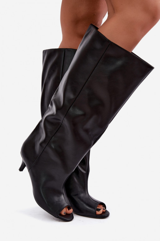 Laarzen met open neuzen op een dunne hak van zwart faux leather Velise
