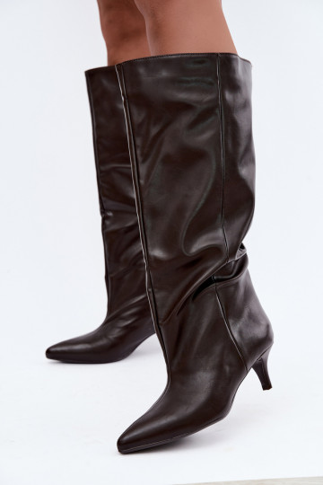 Enkellaarsjes met hakken van chocolade faux suede Desya 2