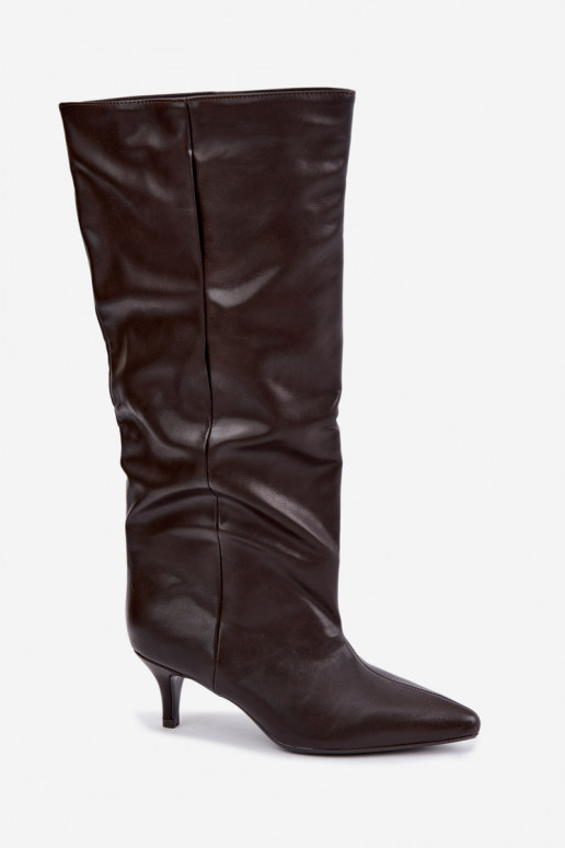 Enkellaarsjes met hakken van chocolade faux suede Desya