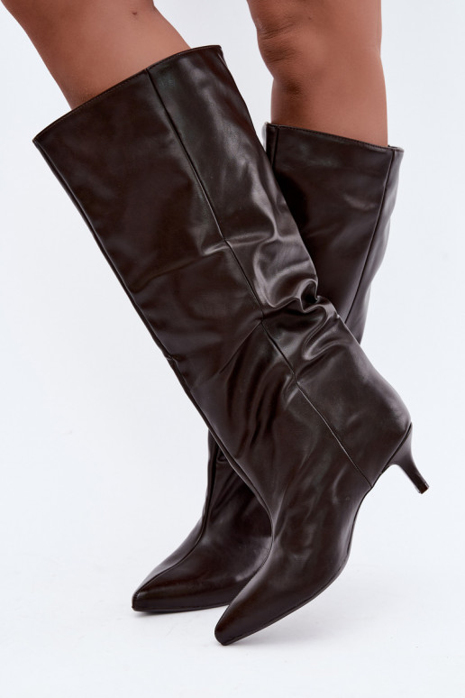 Enkellaarsjes met hakken van chocolade faux suede Desya