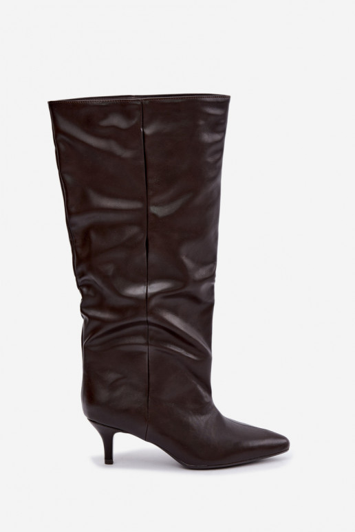 Enkellaarsjes met hakken van chocolade faux suede Desya