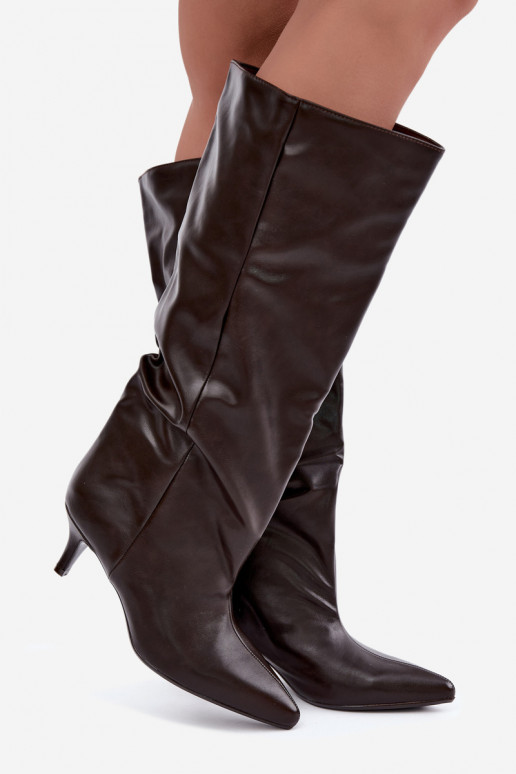 Enkellaarsjes met hakken van chocolade faux suede Desya