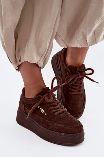 Suède sneakers met platform in chocolade Teysa 2
