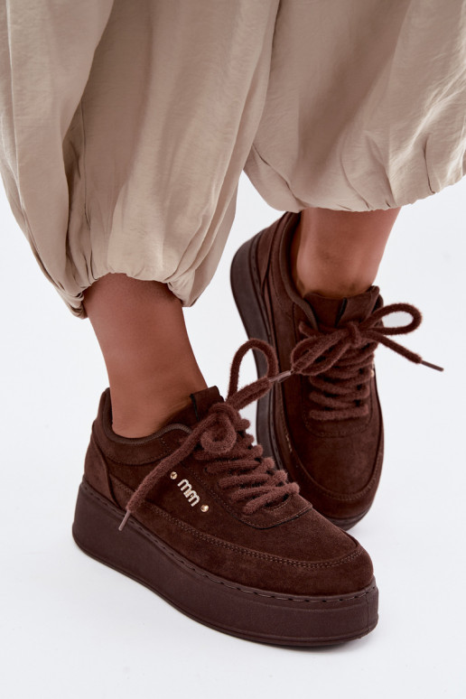 Suède sneakers met platform in chocolade Teysa