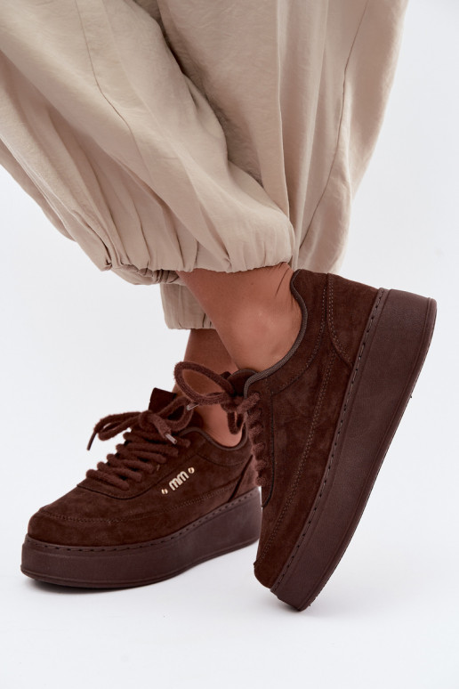 Suède sneakers met platform in chocolade Teysa