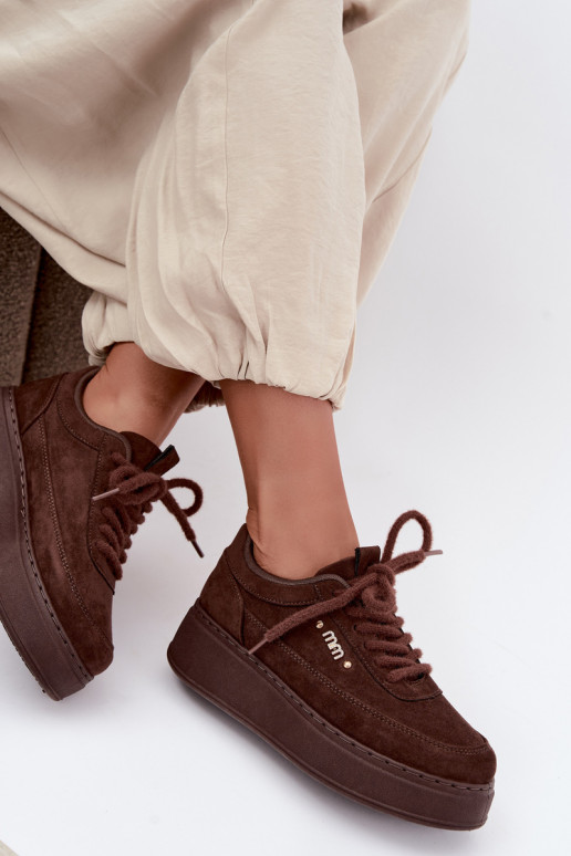 Suède sneakers met platform in chocolade Teysa