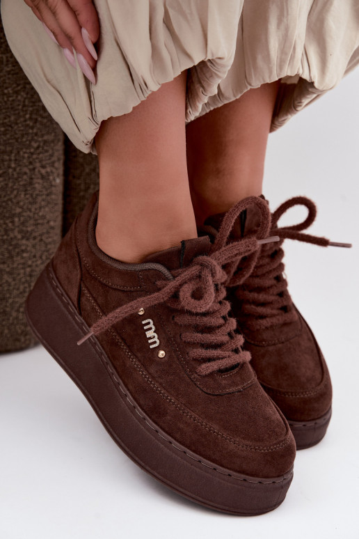 Suède sneakers met platform in chocolade Teysa