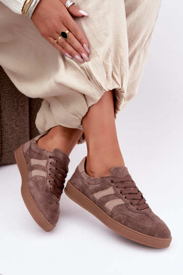 Dames sneakers van bruin suede Vinceza 95438