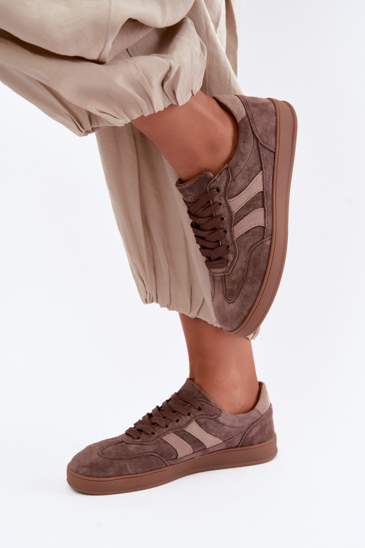 Dames sneakers van bruin suede Vinceza 95438