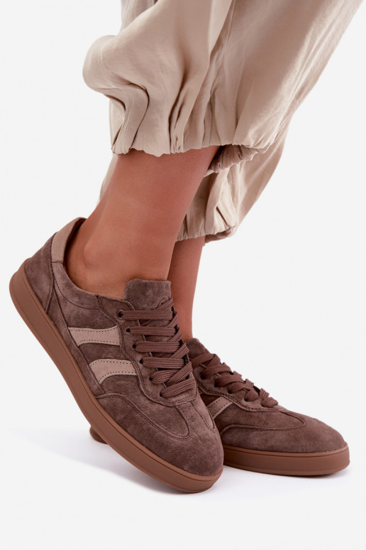 Dames sneakers van bruin suede Vinceza 95438