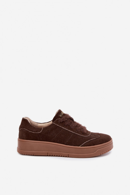 Faux suede sneakers met bont en veters Kobbo 79655 chocolade