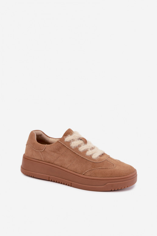 Faux suede sneakers met bont en veters Kobbo 79655 bruin